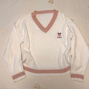 kawaii peach embroidered v neck sweater